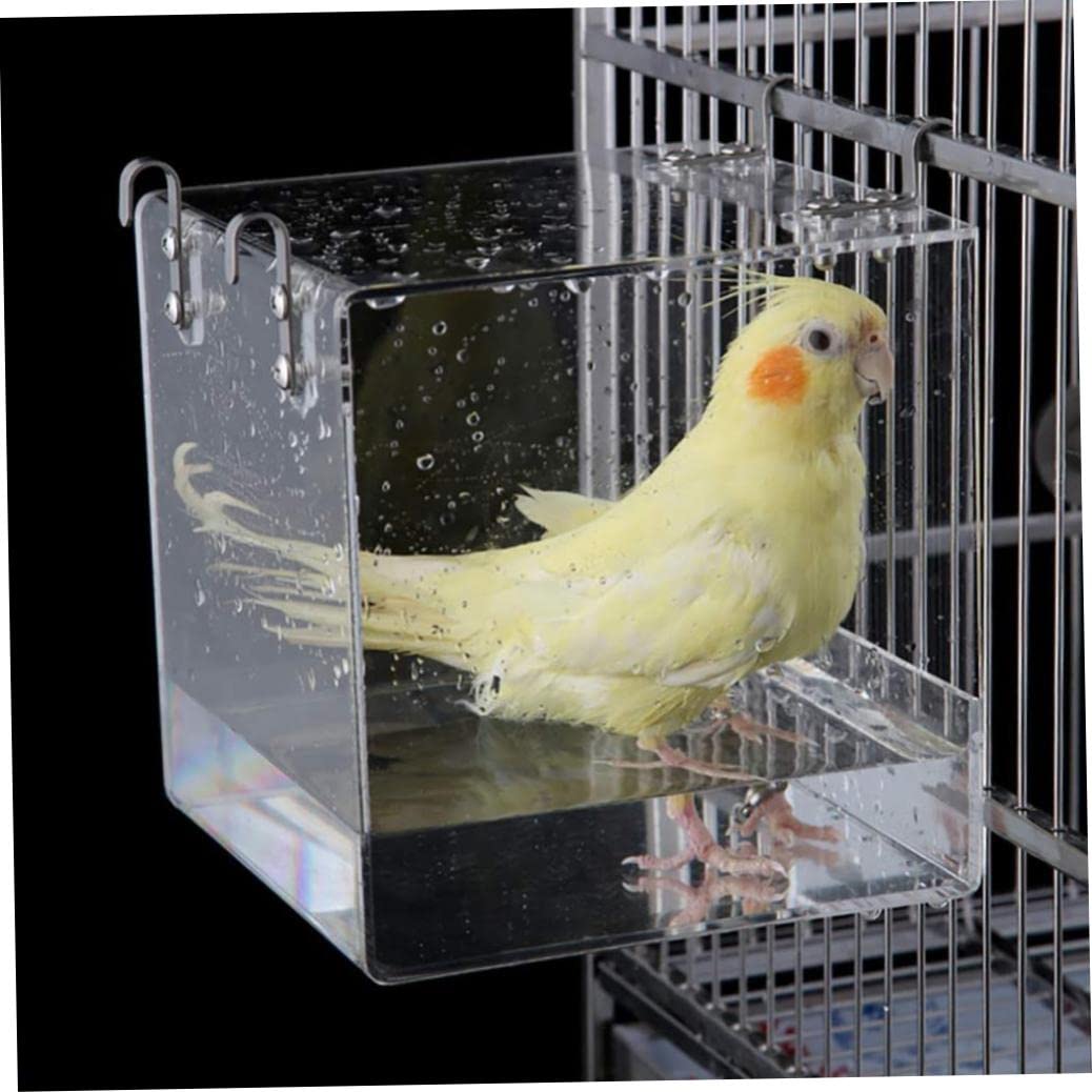 Baignoire à oiseaux Cage Bain d'oiseau Pet Oiseau avec Crochet de suspension en métal pour Perroquet Perroquet Douche Transparent pour la maison