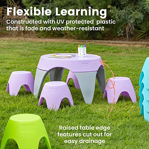 Ecr4Kids Ayana Table And Stool Set, Kids Furniture, Light Purple/Light Grey, 5-Piece #TOP4