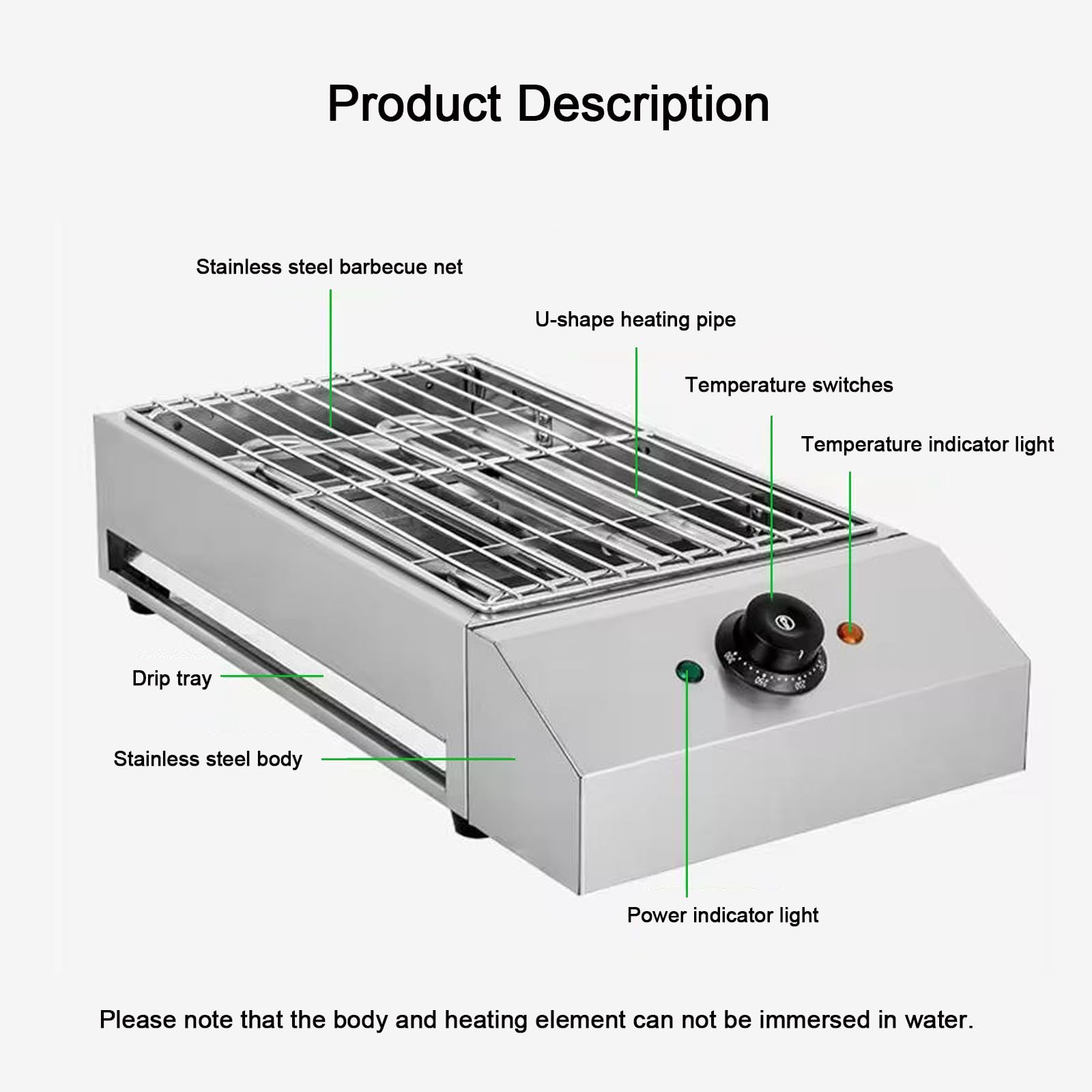 Piastra Elettrico per Barbecue Senza Fumo Grill da banco Elettrico con Controllo termostatico Regolabile, griglia da Interno in Acciaio Inox BBQ per Ristorante Campeggio Partito
