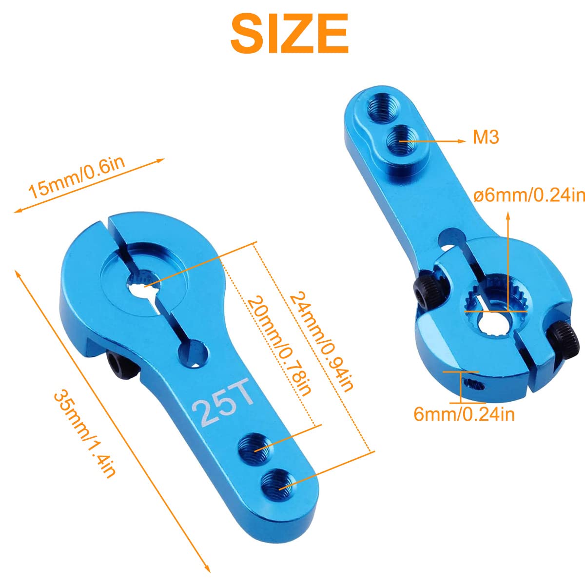 Servo Arm Horn RC Products 25T Alluminio Doppio bloccaggio Braccio dello sterzo in metallo 6 colori Modello RC Ricambi per motori per auto RC/Modello di barca/camion/aereo (12 pezzi)