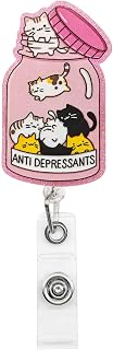 Cute Pink Cat Dcotor Nurse Badge Reel,Cute Retractable Work Badge Holder | Pediatric Badge Buddy, Name Badge Clip for RN LPN CNA MA ER ED Night Shift Nurse Nursing Student Doctor Gifts,Acrylic