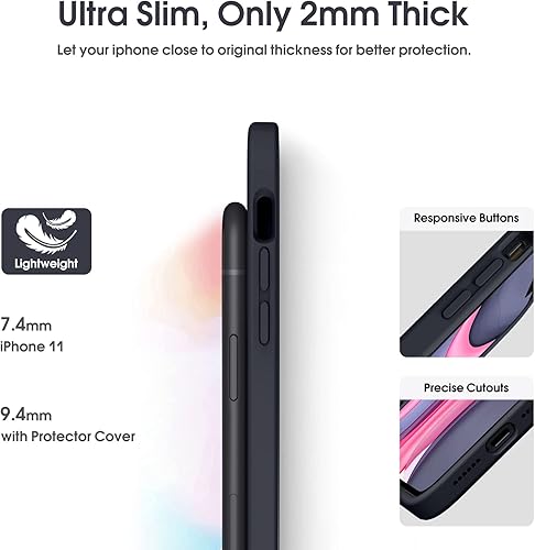 Miniatura 4 de Supdeal Funda de silicona líquida para iPhone 11, diseño de borde plano protección de cámara antihuellas 4 capas de protección a prueba de arañazos,