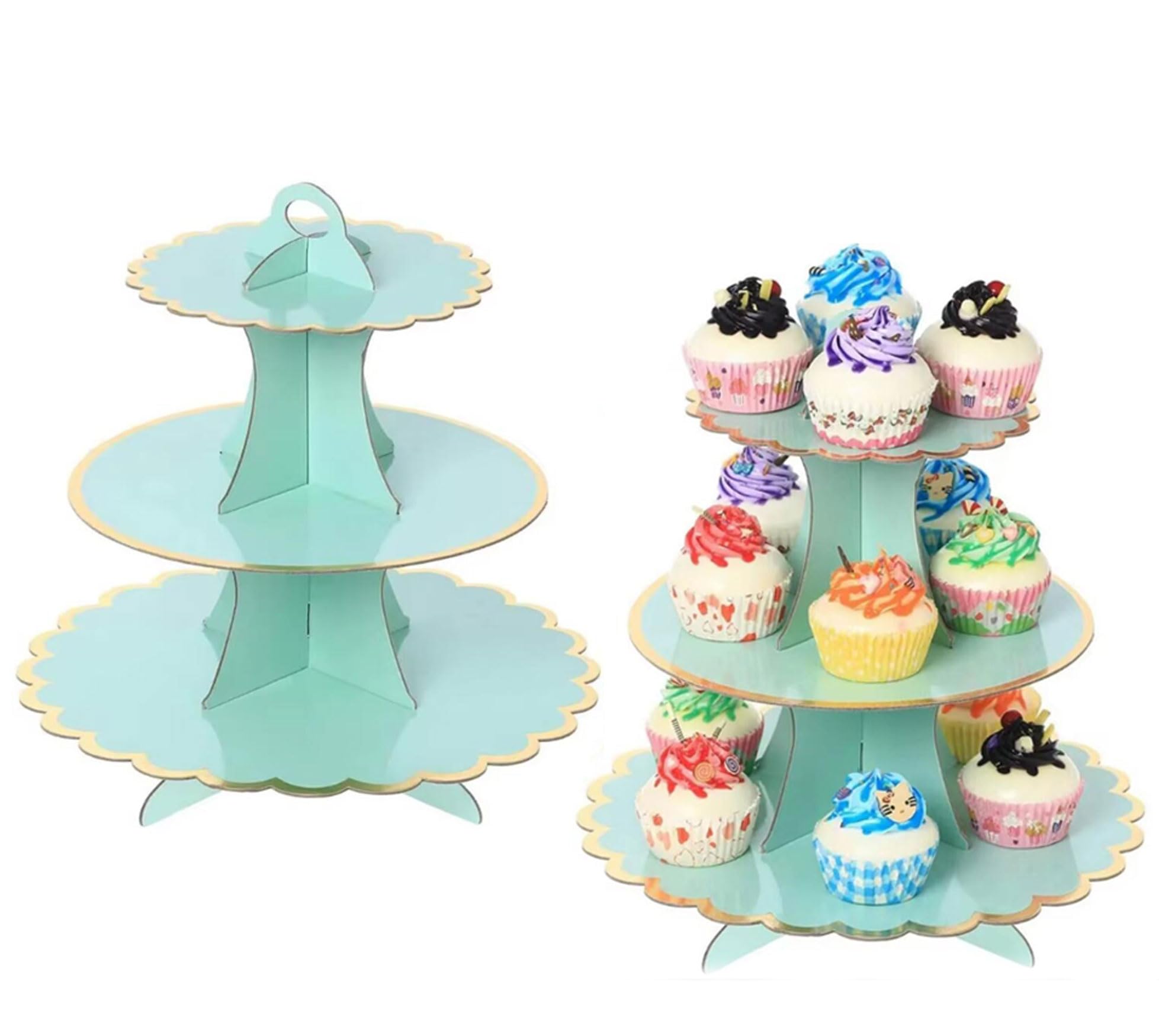 2 Pack 3-Layer Cake Stand Cupcake Stand Disposable Paper Cake Rack Dessert Cupcake Display Tower Birthday Party Supplies for Wedding, Birthday Party, Baby Shower and Graduation (Green)