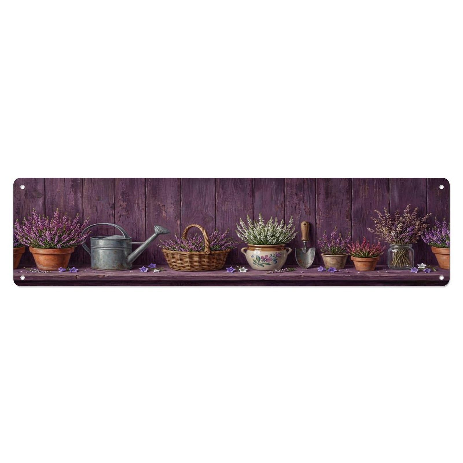 Floral Garden Tools Heather Moor Pattern Print Metal Tin Sign
