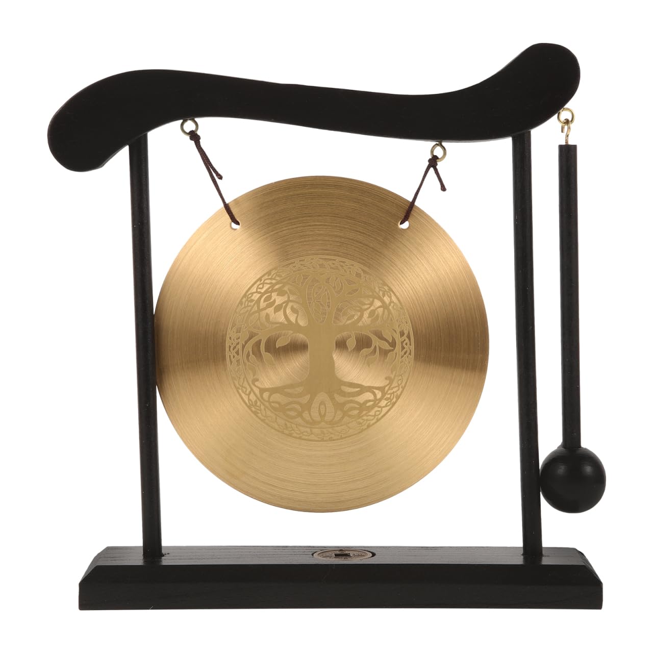 Zerodeko Kleiner Tischgong Lebensbaum aus Metall und Holz Gong Handwerkskunst Tischdekoration für Zuhause und Büro Gong Ornament mit Ständer