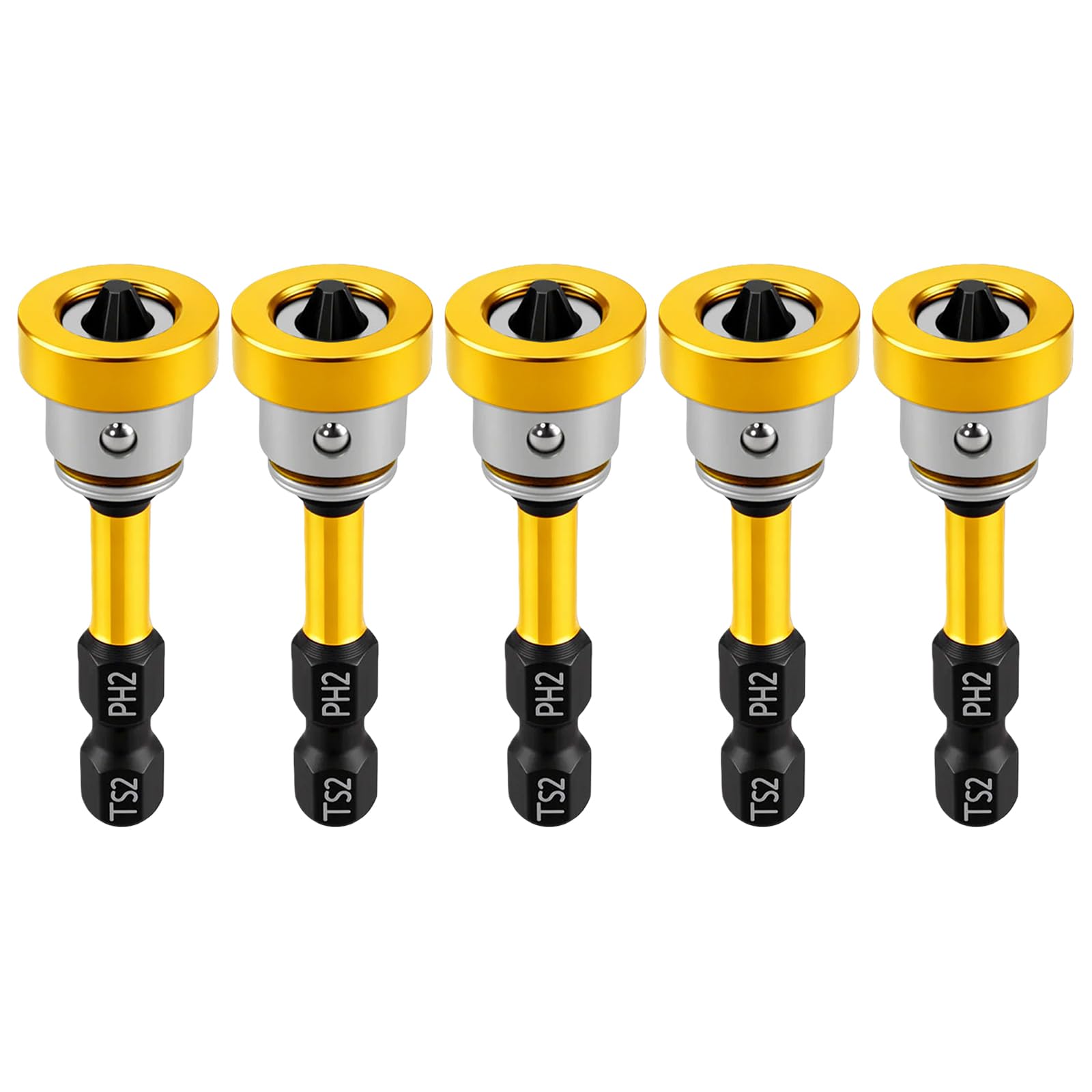 5Pcs Magnetic Drywall Screw Setter Bits 50mm PH2 for Plasterboard (Yellow)