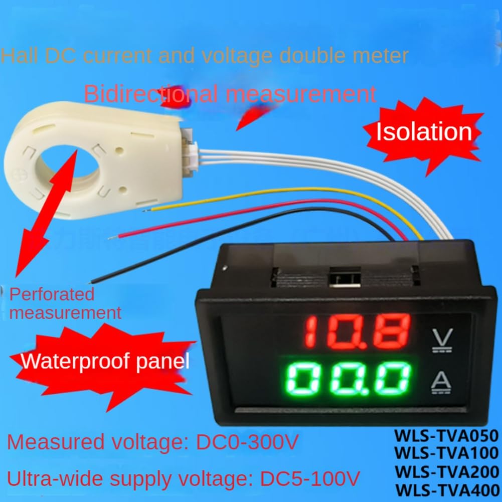 PRATYAHARA Amperímetro de efecto Hall Voltímetro DC 0-300V 200A Monitor de Batería LED Medidor de Voltaje de Corriente Digital 12V 24V 36V 48V 60V Coche Reutilizable Fácil de Usar