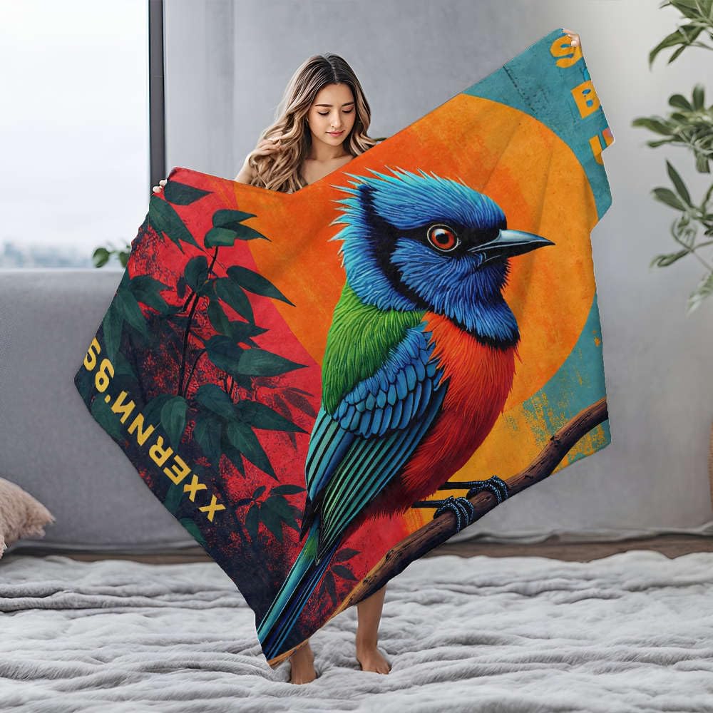 Couverture polaire en flanelle oiseau : idée cadeau de Pâques avec sac inclus