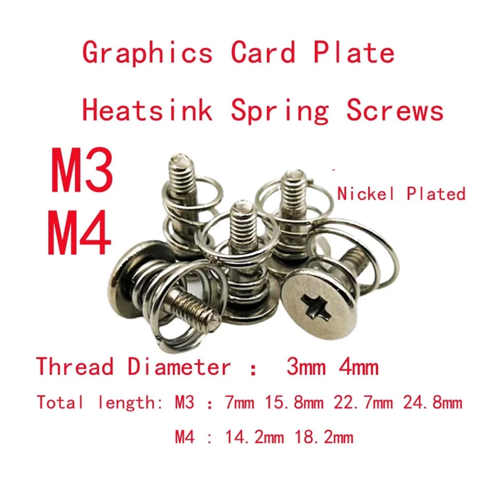 PC-Lüfterschrauben, 15 Stück, M2, M2,5, M3, M4, Federschrauben, vernickelt, Kreuz,Schrauben für Lüfter(M4x14.2mm)