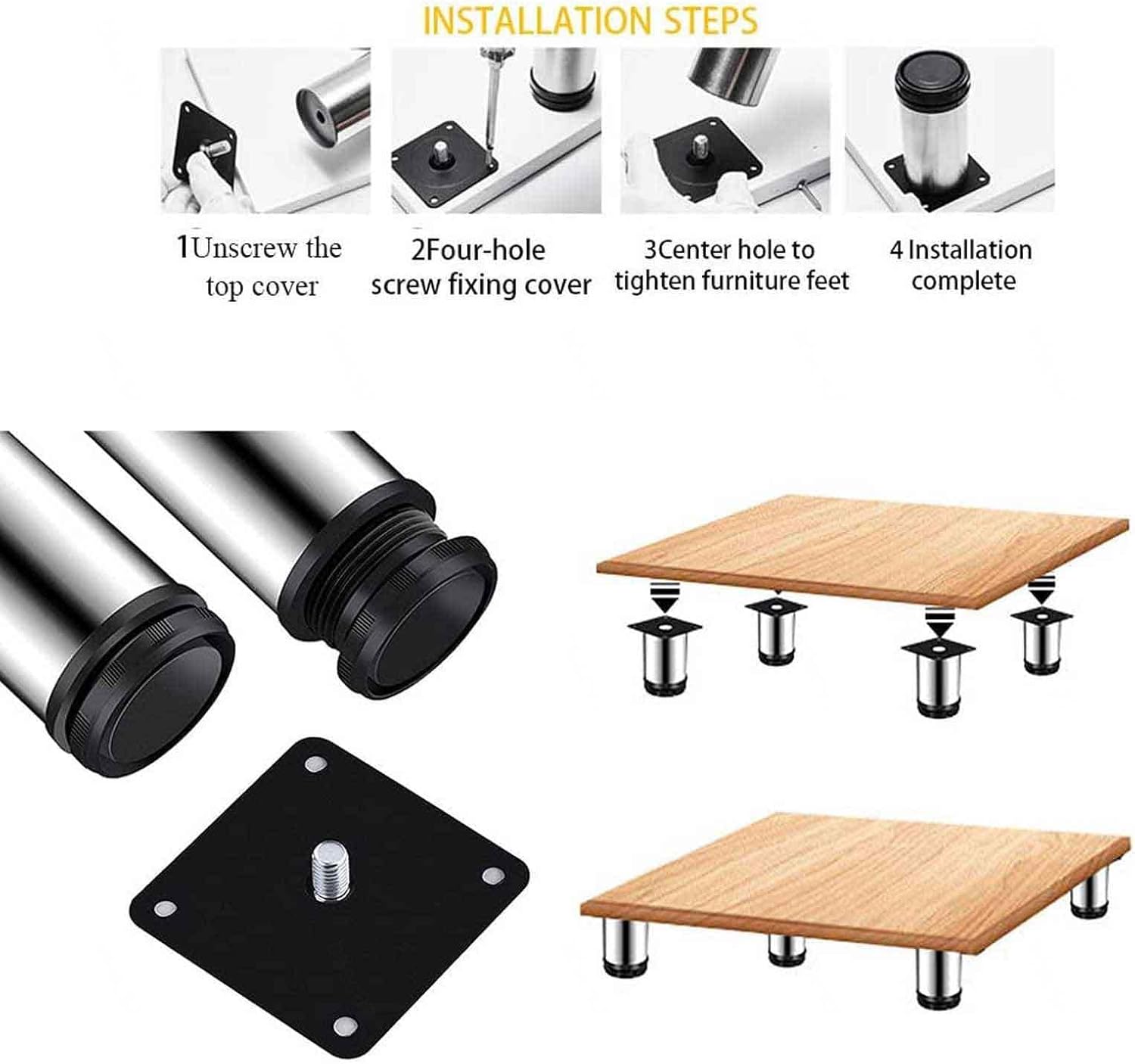 Furniture Legs 4 Pieces Kitchen Cabinet Legs Adjustable Bench Legs Table Legs Coffee Tables Desks Nightstands Adjustable Feet,120mm(4.72in) ()