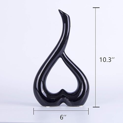 Miniatura 3 de VanEnjoy 10 pulgadas en forma de corazón negro estatuas de cerámica del florero, decoración casera decorativa del florero que amueblan la cerámica