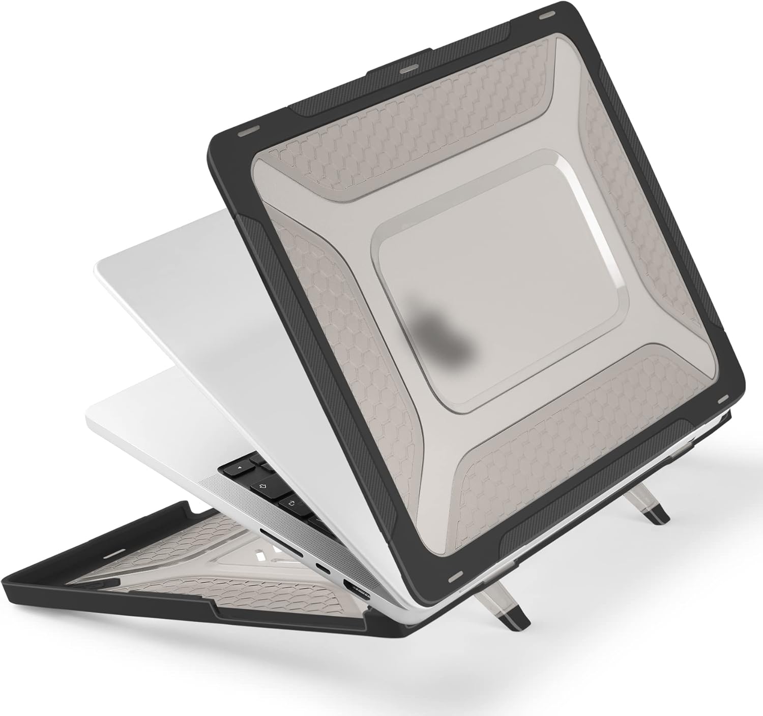 Batianda Extreme Heavy Duty Case for M5 MacBook Pro 14 inch 2026 2025 2024 2023 2021 Release - Anti-Slip Reinforced Fold Stand (Holds 25lbs) Shockproof Honeycomb Exoskeleton Hybrid Armor - Black