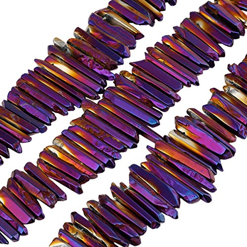 Sunyik Colorful Titanium Coated Crystal Points Quartz Polished Sticks Spikes Point Beads 15 Inch Strand Drilled #TOP3