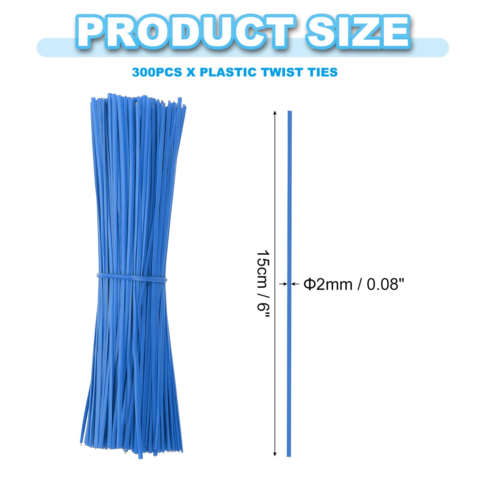 PATIKIL Plastic Twist Ties, 300 Pcs 6 Inch Reusable Cable Ties, 0.08 Inch Wide Bag Coated Ties for Household and Office Use Blue - Image 2
