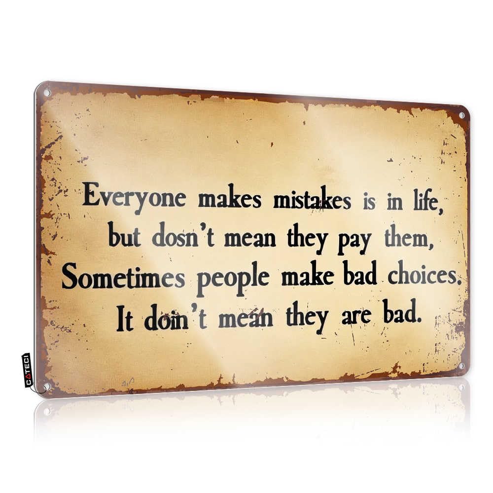 Fzfn Colour Home Gym Decor Fun Tin Metal Decor | Everyone Makes Mistakes, Choices Don't Define Them Lovely For Entrance Living Room(30X40cm)