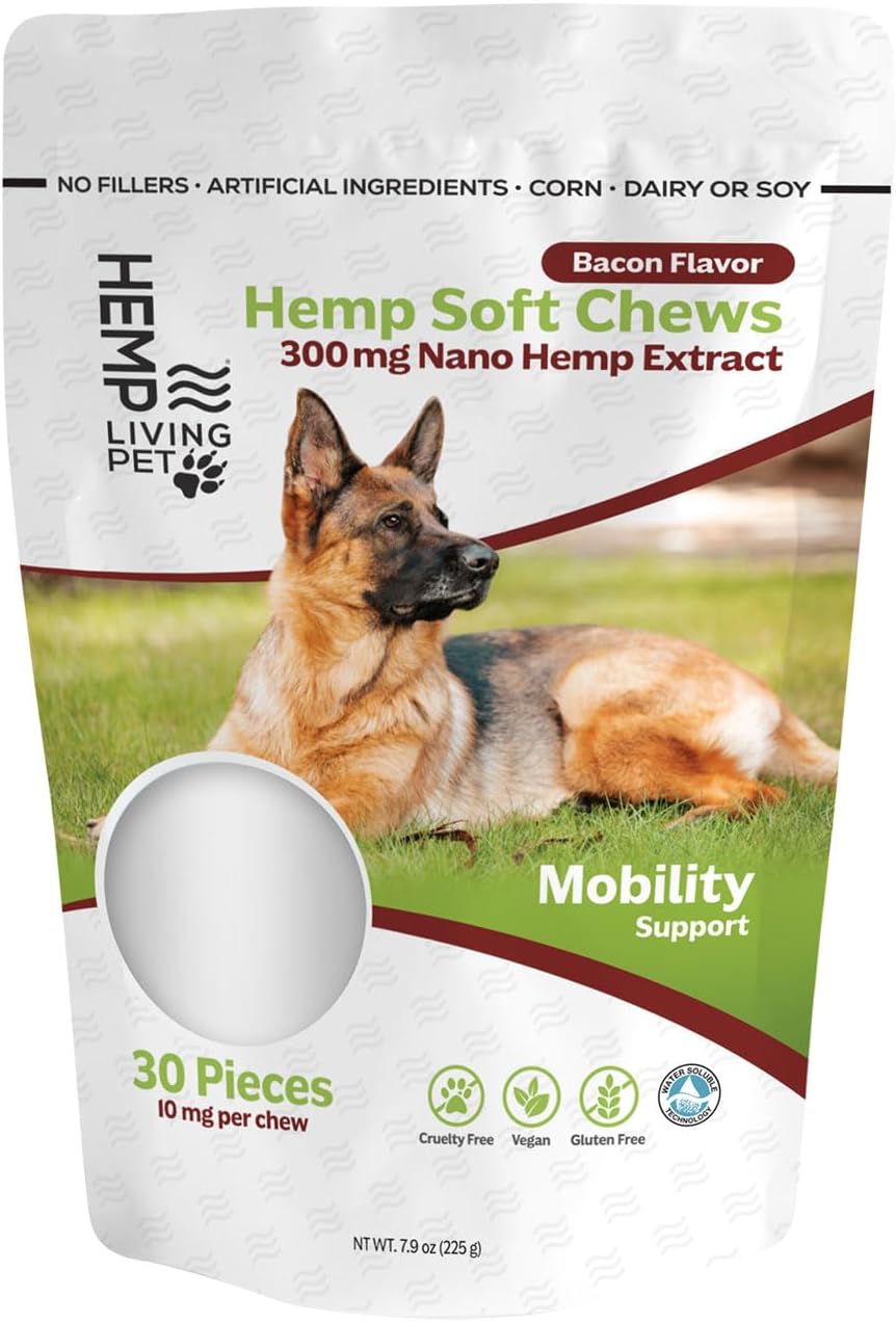 Calming Dog Chews, Hip & Joint Chews for Dogs, Organic Hemp Protein for Ease Joint Discomfort & Mobility, Glucosamine for Dogs Hip & Joint Chew, Soft Bacon Flavor Chews (Mobility Bacon Flavor)
