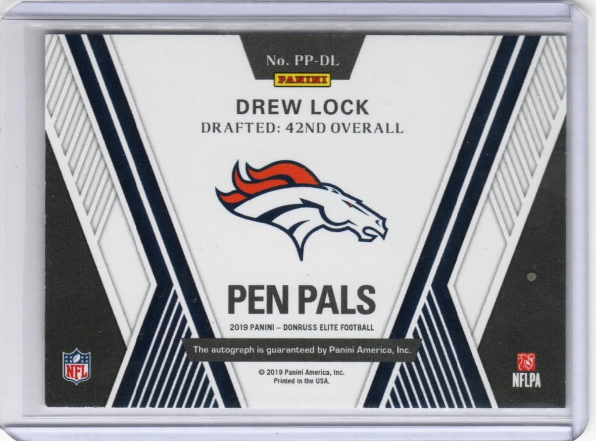 Drew Lock Autographed Pen Pals Special Insert Collectible Football Card- 2019 Donruss Elite Football Card #PP-DL (Broncos)