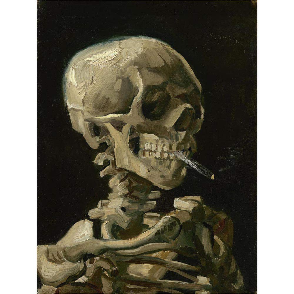 Van Gogh Head Skeleton Burning Cigarette Art Print Poster Wall Decor 12X16 Inch