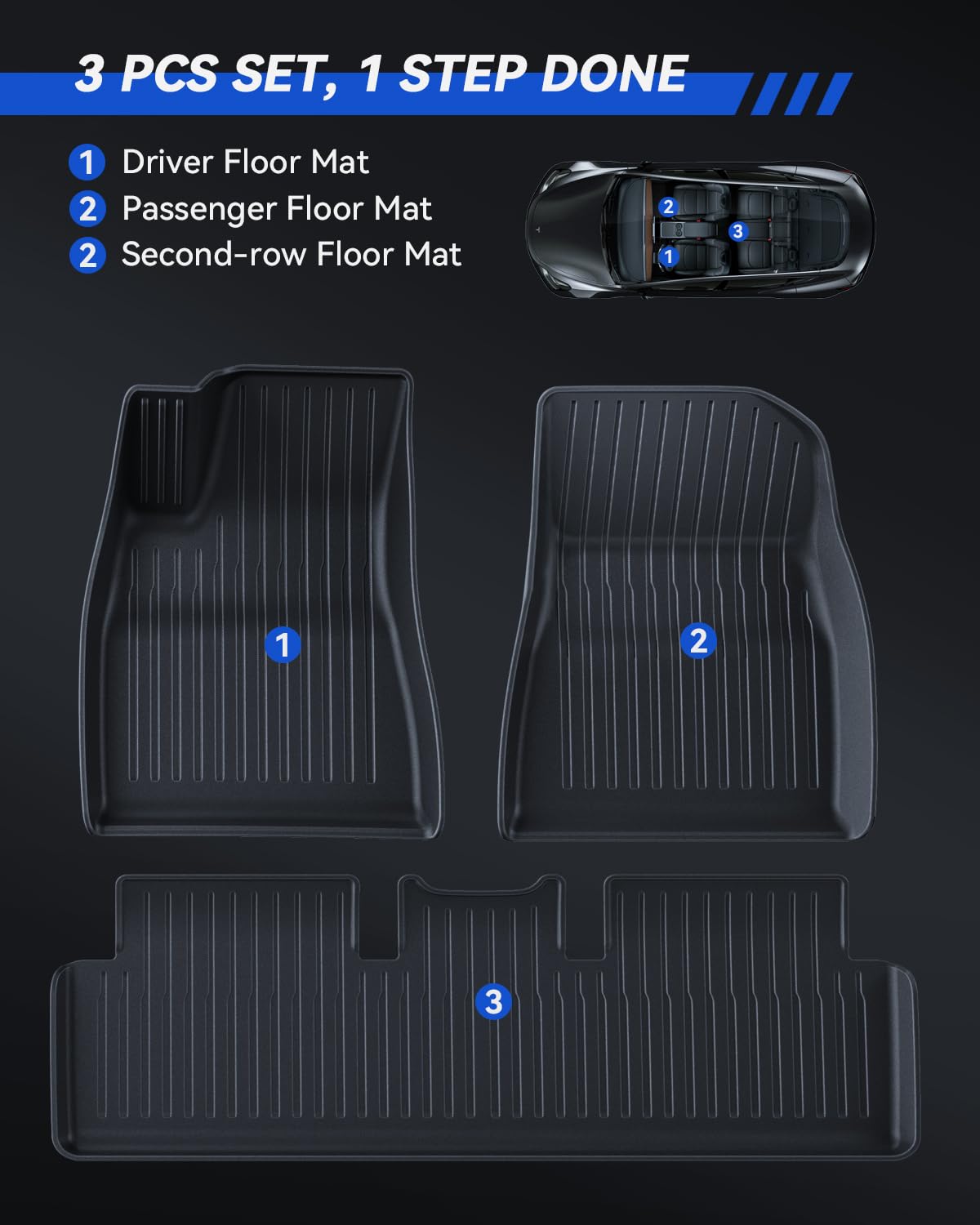 Alfombrillas 3 Pzs para Tesla Model 3 2024-2026 Alfombrillas para Todo Clima 3D con Bordes Altos, Antideslizantes e Impermeables, Alfombrillas de 3 Capas para Tesla Model 3 Highland Accesorios