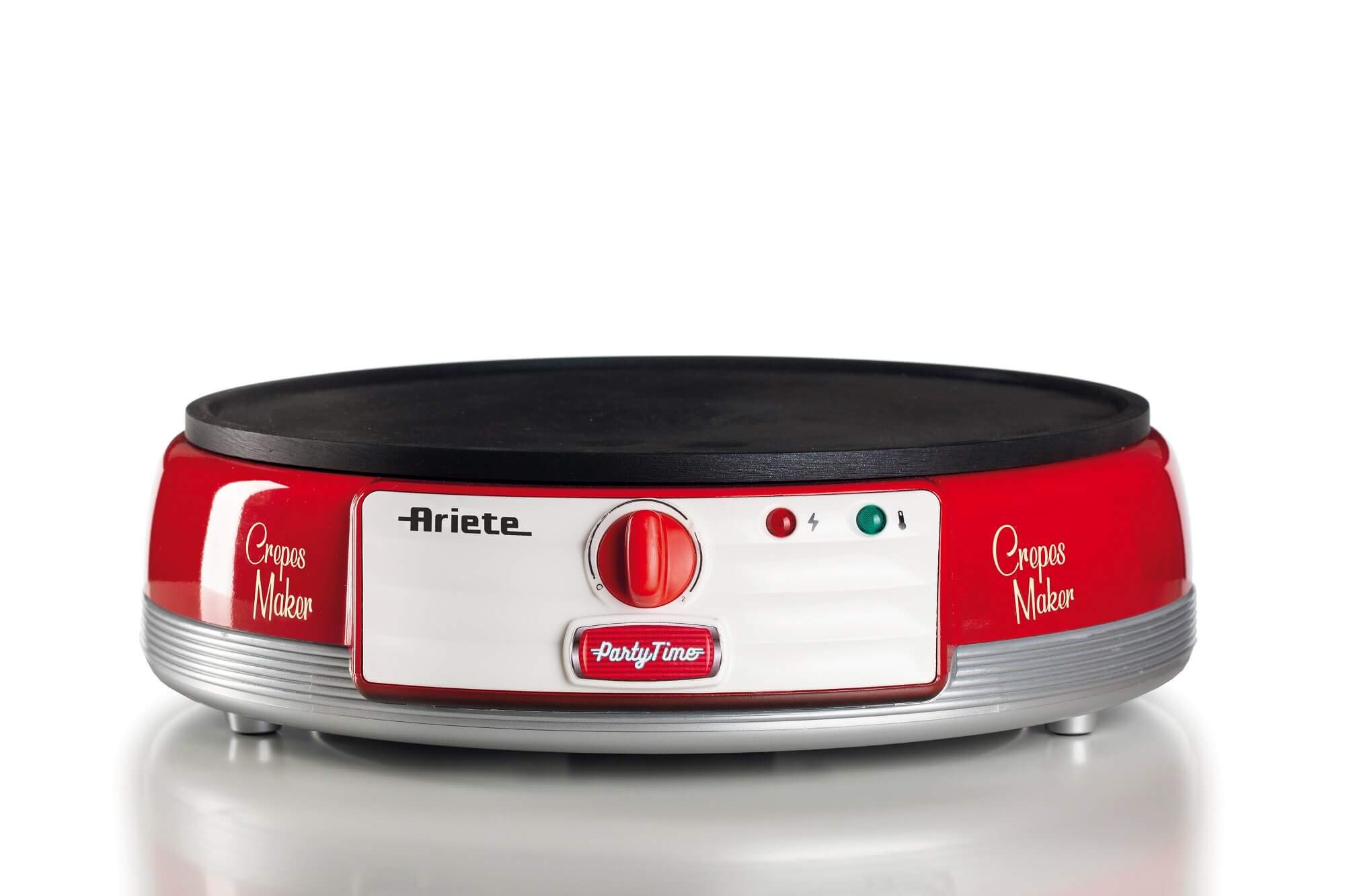 Ariete Crêpière Party Time 202, Crêpière Électrique avec Plaque Anti-Adhésive, Plaque à Crêpes Électrique avec Spatule et Étaleur de Pâte Inclus, 1000W, Rouge