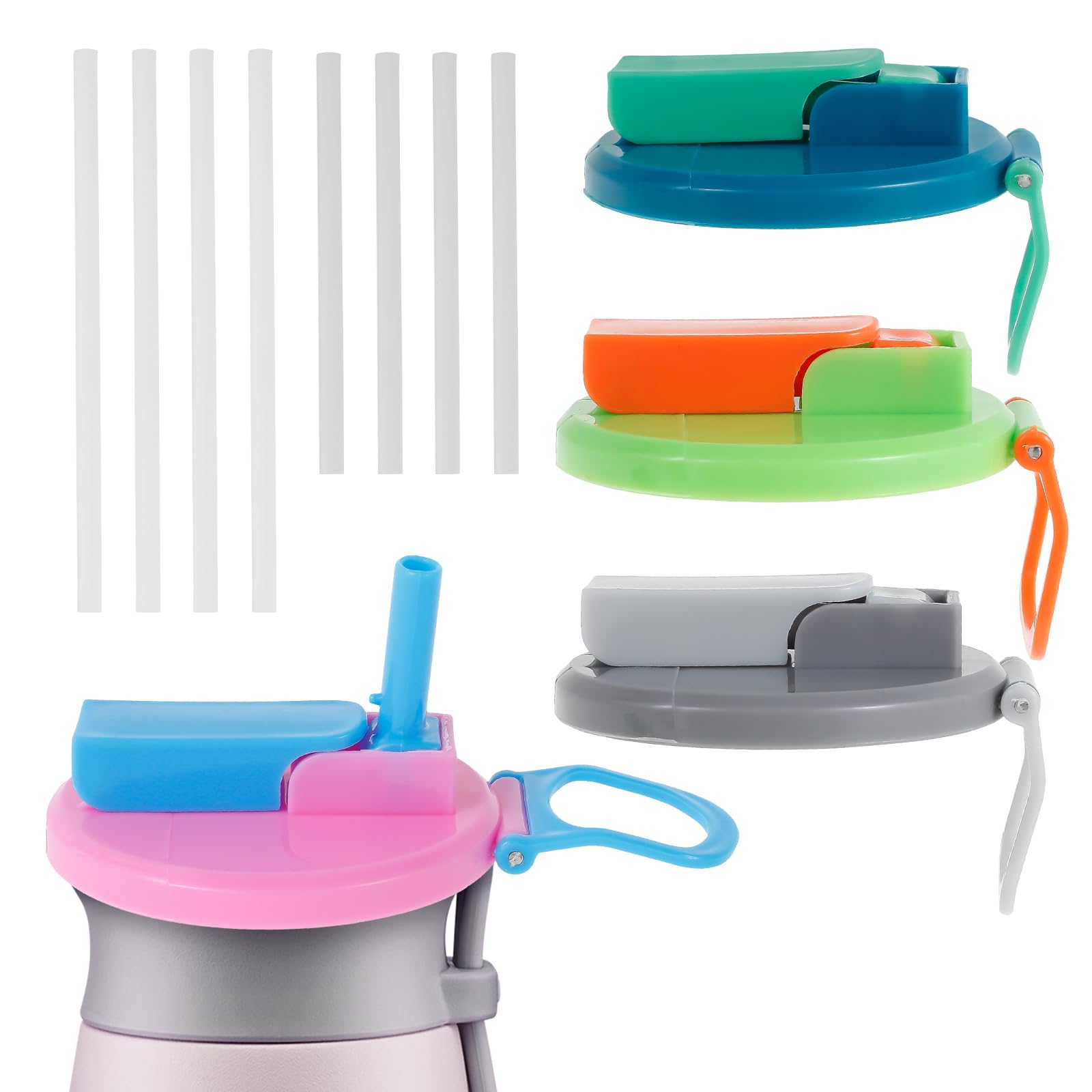 4Pcs Soda Can Lid with Reusable Straw Plastic Soda Can Cover Leakproof Beverage Cans Lid Multi Color Round Drink Cans Cap Dishwasher Safe for Lemonade, Cola, Beer, Drink, Juice