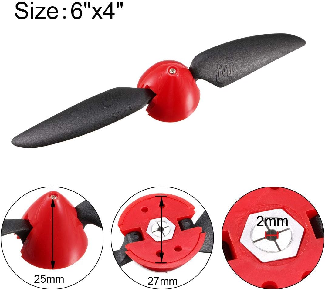 uxcell RC Folding Propellers 6x4 inch Spinner Size D27xH25mm 2mm Motor Shaft Dia. 2-Vane for Airplane Helicopter Nylon