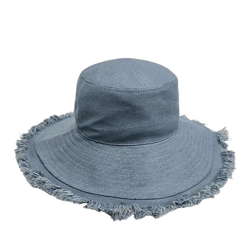 Chapeau en tissu denim féminin avec bord brut et calotte bassin pour pare-soleil