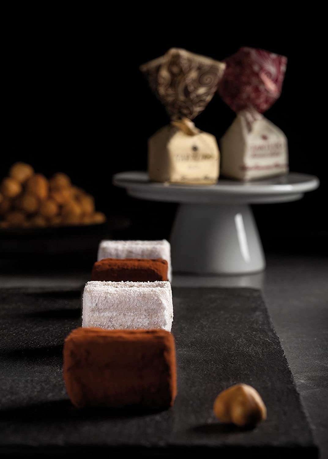 GUSTONE. Antica Torroneria Fondente 70% e Fave di Cacao 14g|1kg | 70 Stück, Tartufi Dolci, Schokoladentrüffel, italienische Confiserie-Tradition, glutenfrei, ohne Zusatzstoffe