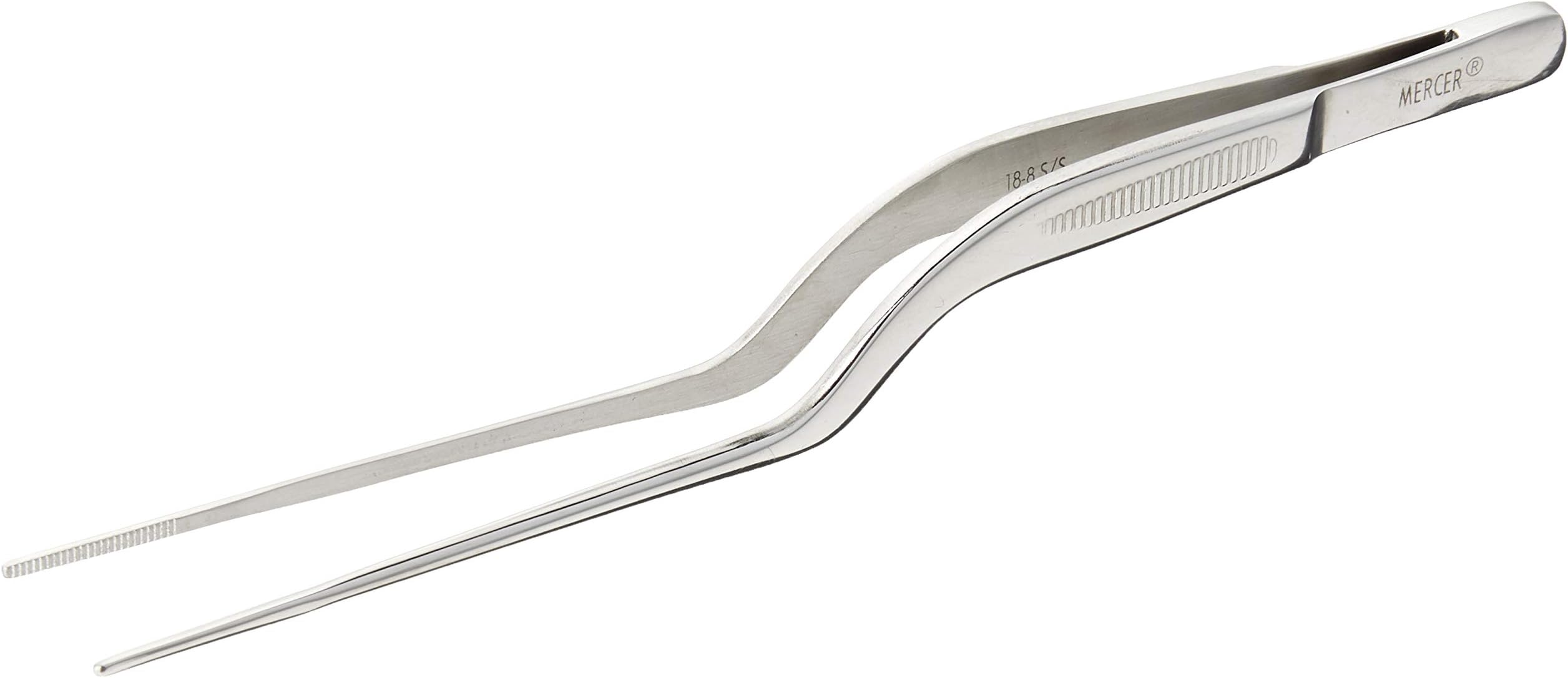 6-1/2-Inch Stainless Steel Offset Tweezer Precision Tongs, Silver