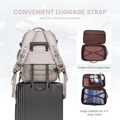 Miniatura 8 de LOVEVOOK Mochila de mano aprobada por vuelo, mochila de viaje para laptop de 35 litros para mujer, mochila grande con 3 cubos de embalaje..,