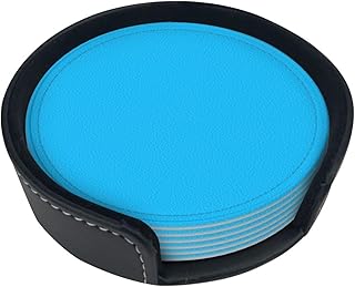 Juego de 6 posavasos redondos de color azul claro, piel sintética, fáciles de limpiar, perfectos para el hogar y la oficina, 3.9 pulgadas