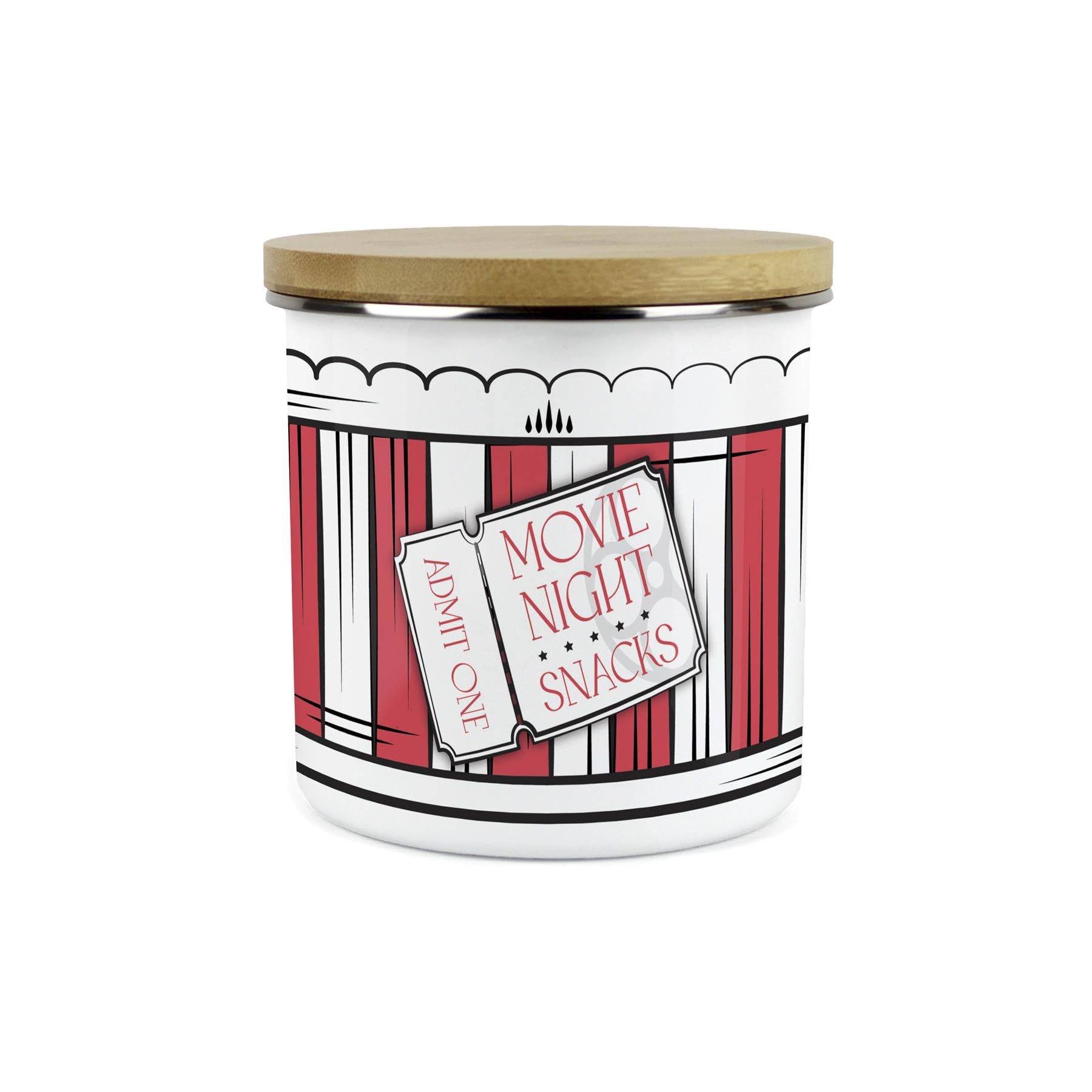 Purely Home Movie Snacks Storage Tin - 1.2L Large Enamel Airtight Cinema Popcorn & Sweet Jar, Gifts for Film Lovers