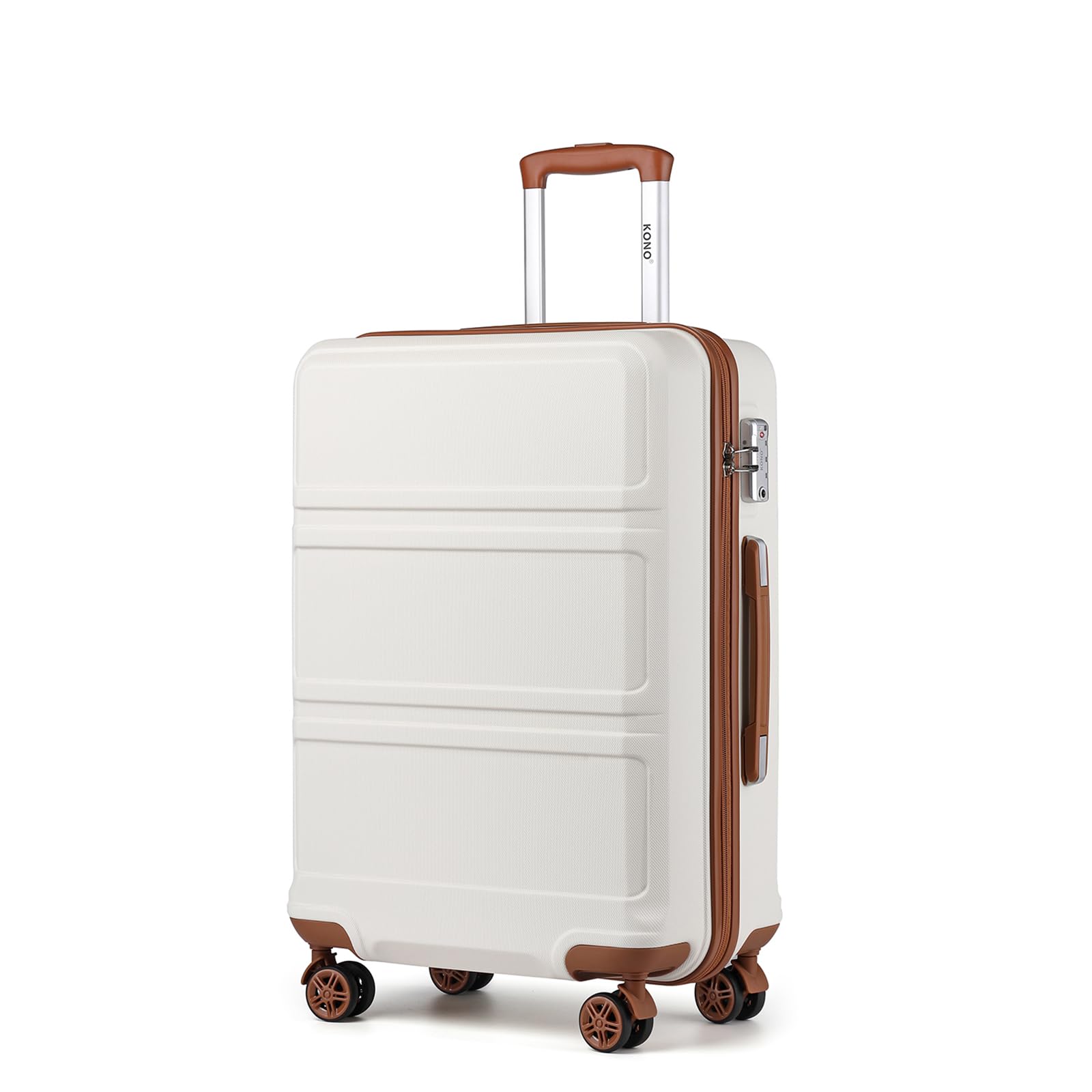 KONO Koffer & Trolleys Mittelgroß 24 Zoll Leicht ABS+PC Hartschalenkoffer mit TSA-Schloss Reisekoffer mit 4 Rollen Rollkoffer 65×44×25.5cm, Cremeweiß