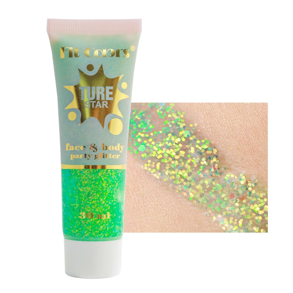 GL-TurelifesHolographic Body Glitter, Chameleon Face Glitter Mermaid Liquid Eyeshadow Fine Glitter for Body, Face, Halloween Wedding Festival Glitter Sparkling 1 oz (#05 Green)
