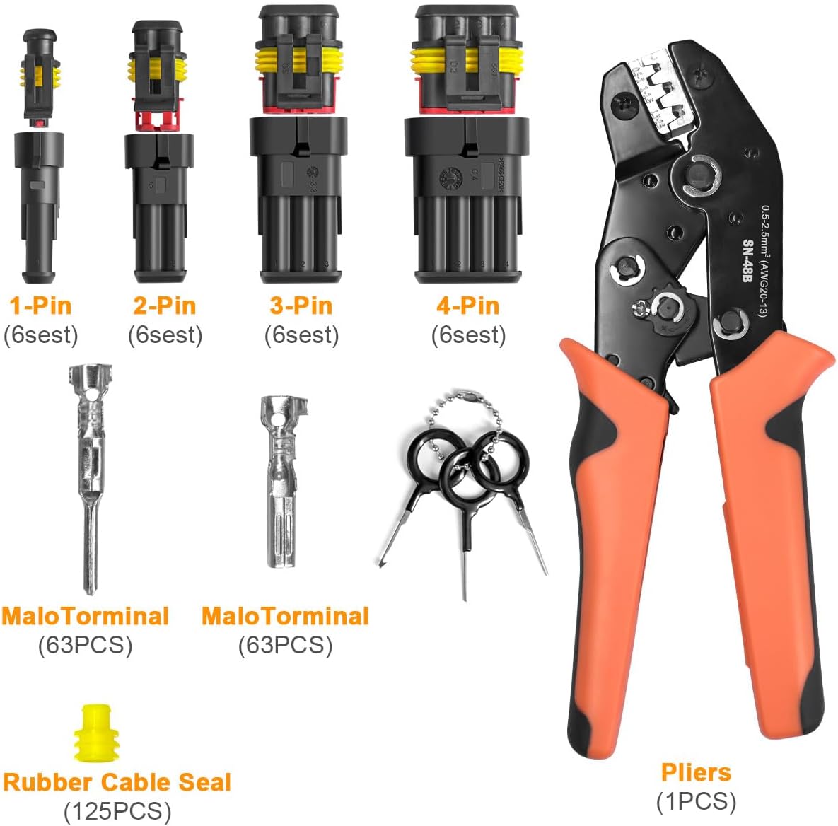 ANTOM 356PCS Automotive Connector Kit - 26 Sets of 1/2/3/4 Pin Waterproof Wire Connectors with Crimping Tool - Ideal for Motorcycle, Car,Wiring Connectors