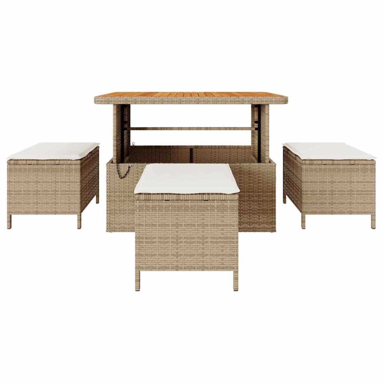 Geecher Set da Pranzo per Giardino, in Polyrattan Beige con Tavolo 100x100 cm e 2 Sgabelli, Cuscini Imbottiti e Struttura in Acciaio, per Terrazza e Giardino
