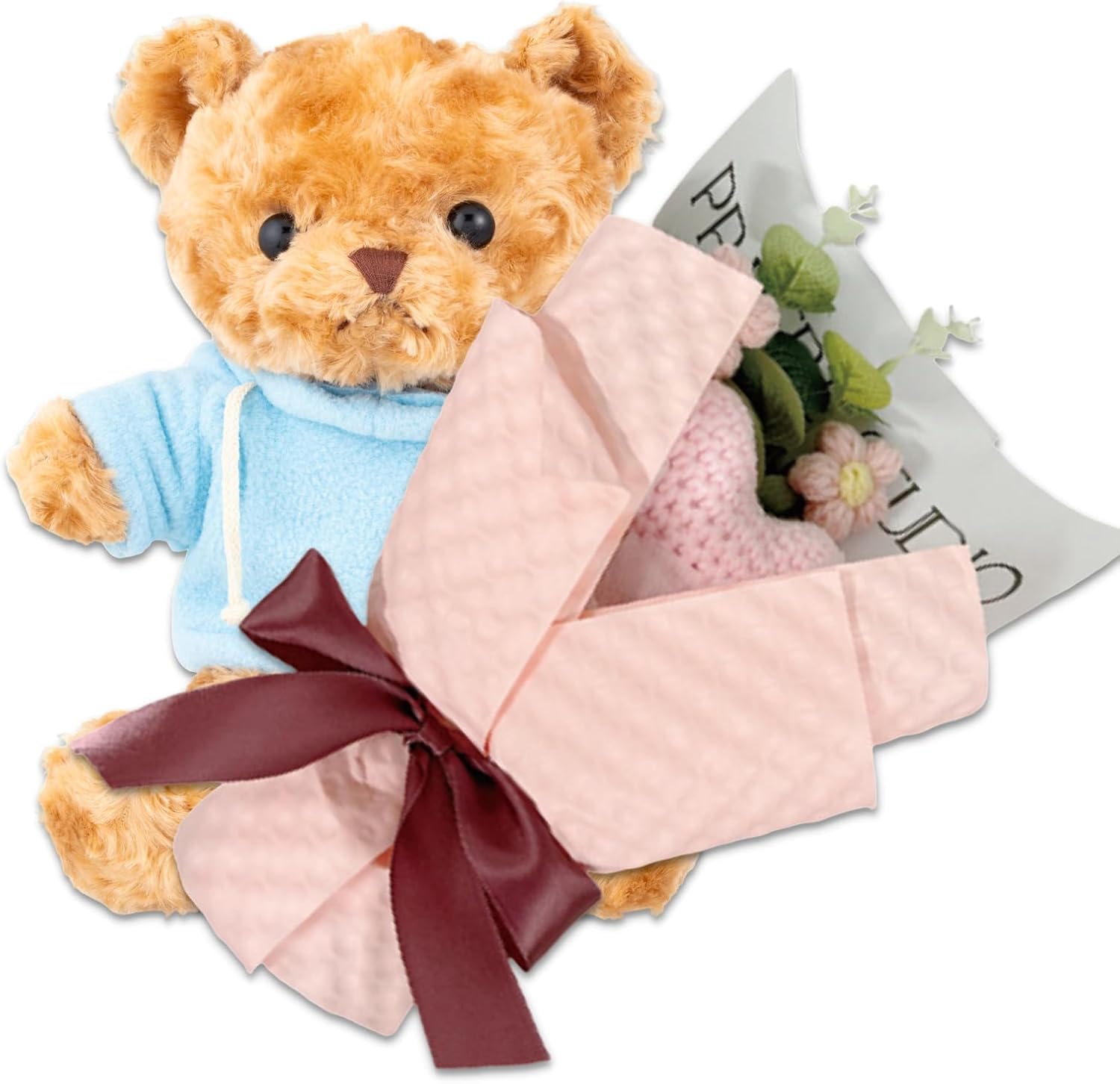 Q-FLA and3 894640 Artificial Flower Gift, Summer Knit Bouquet, PK, Soft Bear Hoodie, Red, Bouquet, Present, Sewing Clothing