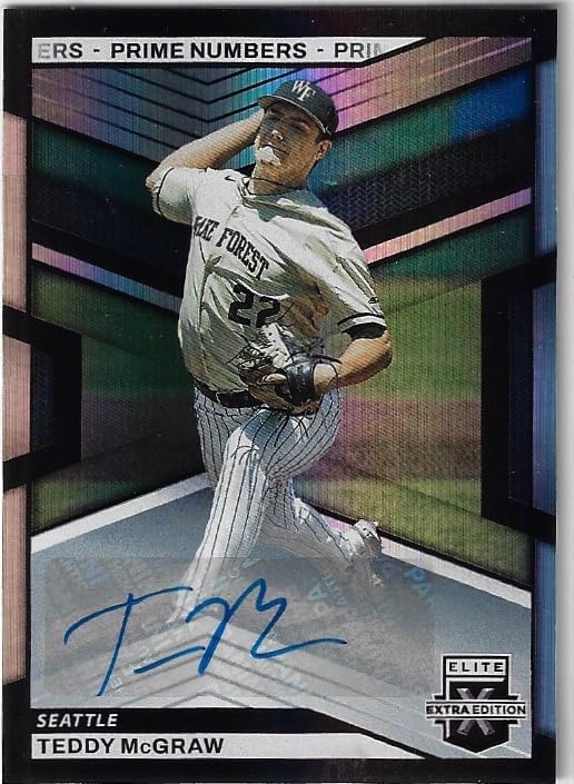 Teddy McGraw Autographed & Serial Numbered #056/200 Prime Numbers Collectible Baseball Card - 2023 Panini Elite Extra Edition Baseball Card #64 (Mariners)