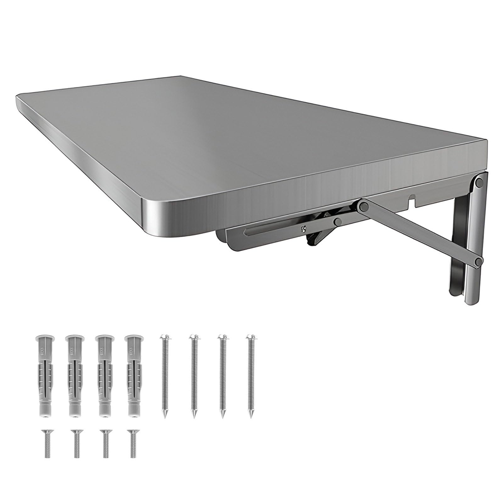 ZHANGGL Stainless Steel Wall-Mounted Table - Thickened 0.8mm Folding Desk for Kitchen & Laundry Space-Saving Storage Shelf 60x40cm/23.6x15.7in Brushed Finish