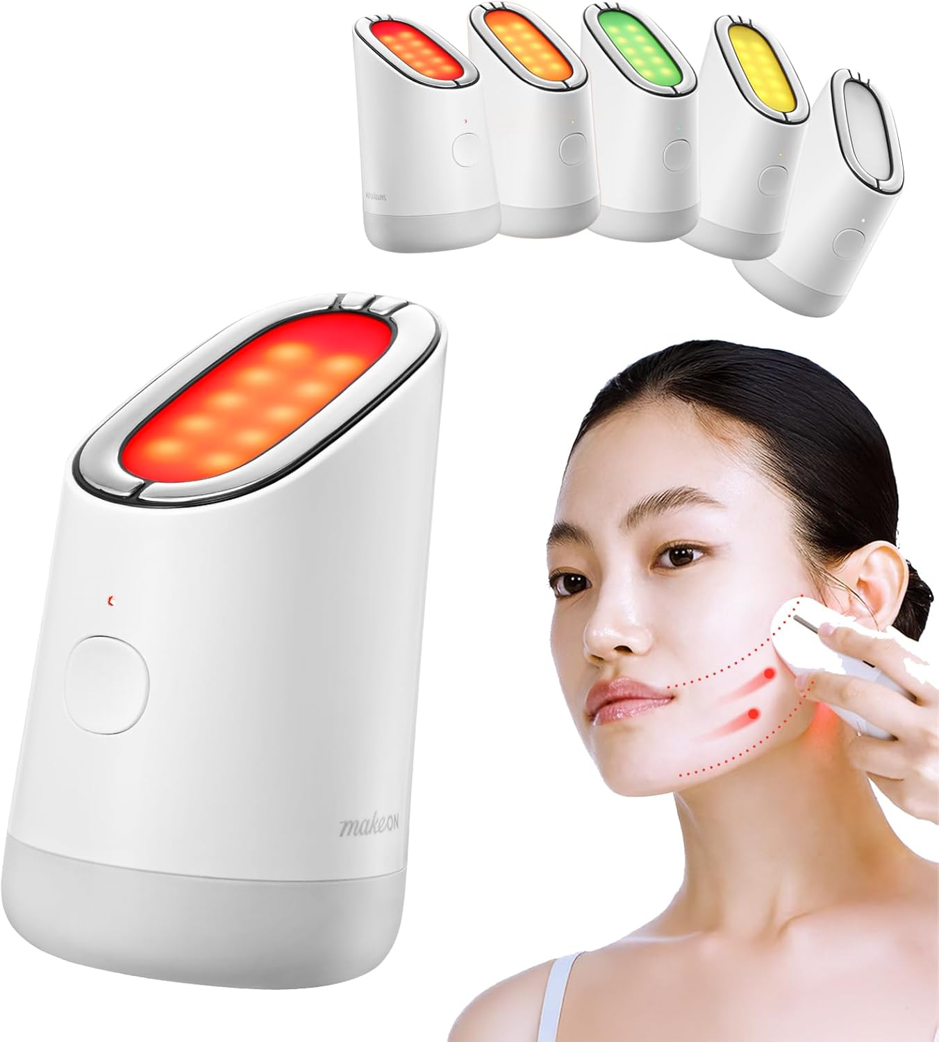 MakeOn Skin Light Therapy III - 5 in 1 Massager, Real Glow Skin Booster, Red Light LED for Face, Beauty Massager for Pore Tightening, Radiant, Firming, Korean Skin Care