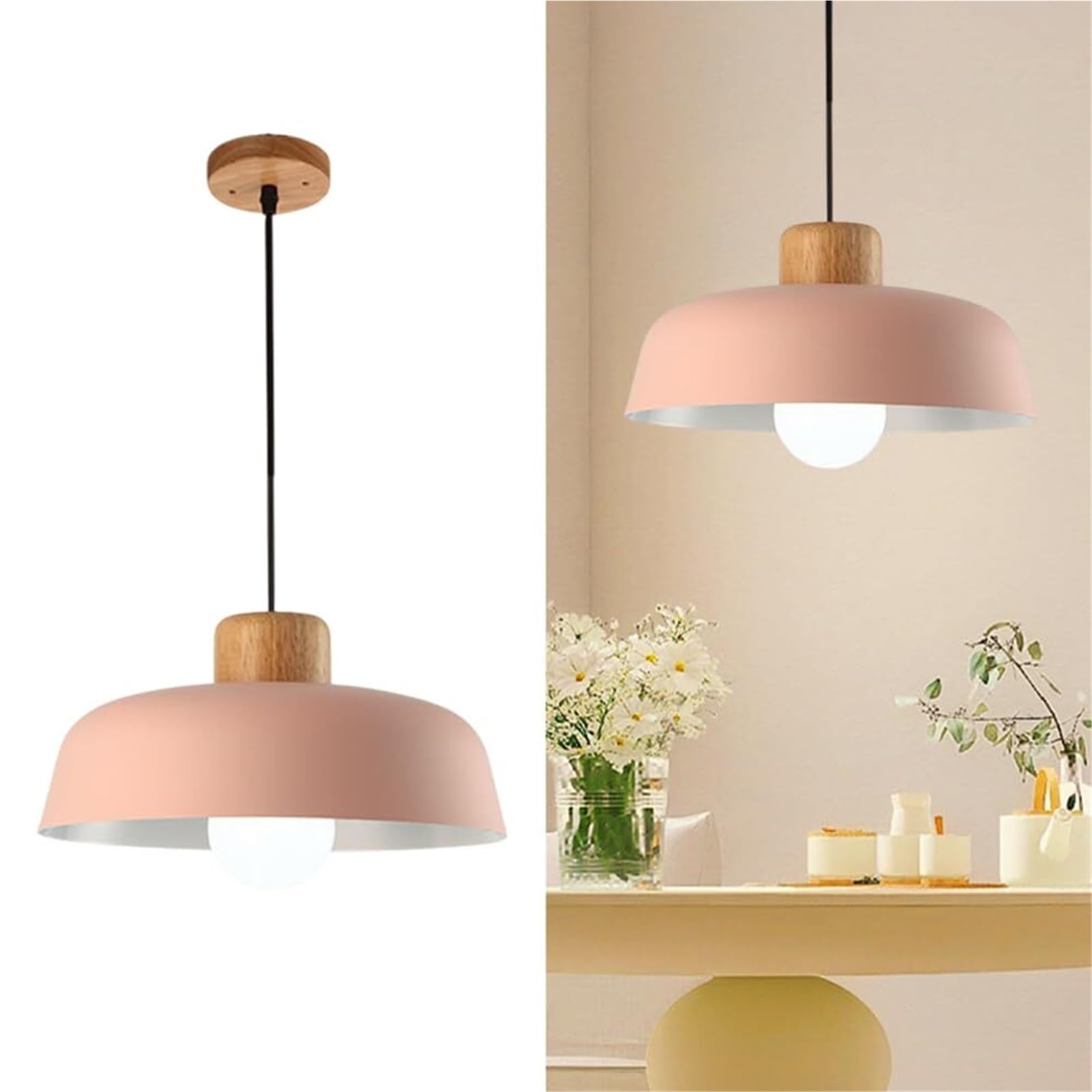 KBUUKYYXouy Modern Macaron Farmhouse Barn Pendant Lamp Chandelier Hanging Lighting Ceiling Fixture Nordic Mid Century for Dining Room Bedroom Hallway Kitchen Island(Pink)