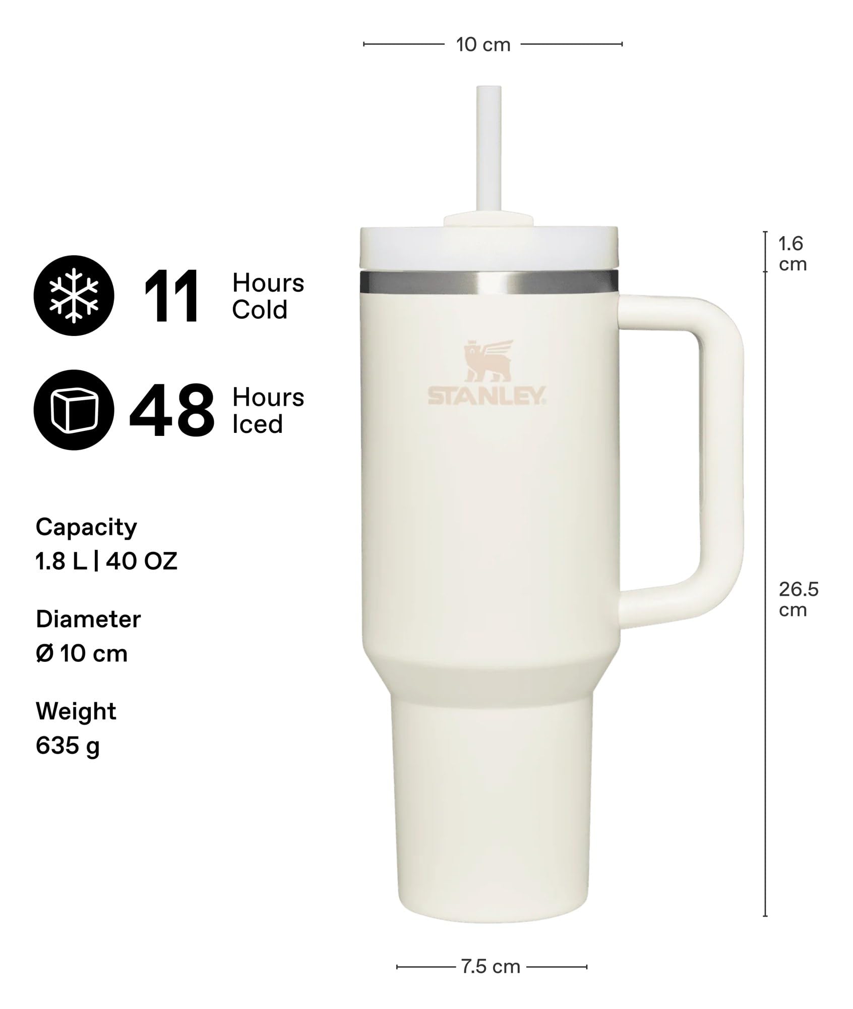 Stanley Quencher H2.0 FlowState Gobelet isotherme en acier inoxydable avec couvercle et paille pour eau, thé glacé ou café, smoothie et plus encore, cendré, 887 ml