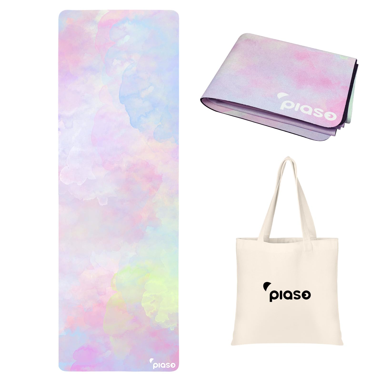 PIASO Travel Yoga Mat Non Slip, Pilates Fitness Mats, Eco Friendly 1.5mm Thick Yoga Mats for Women, Exercise Mats With Carry Bag