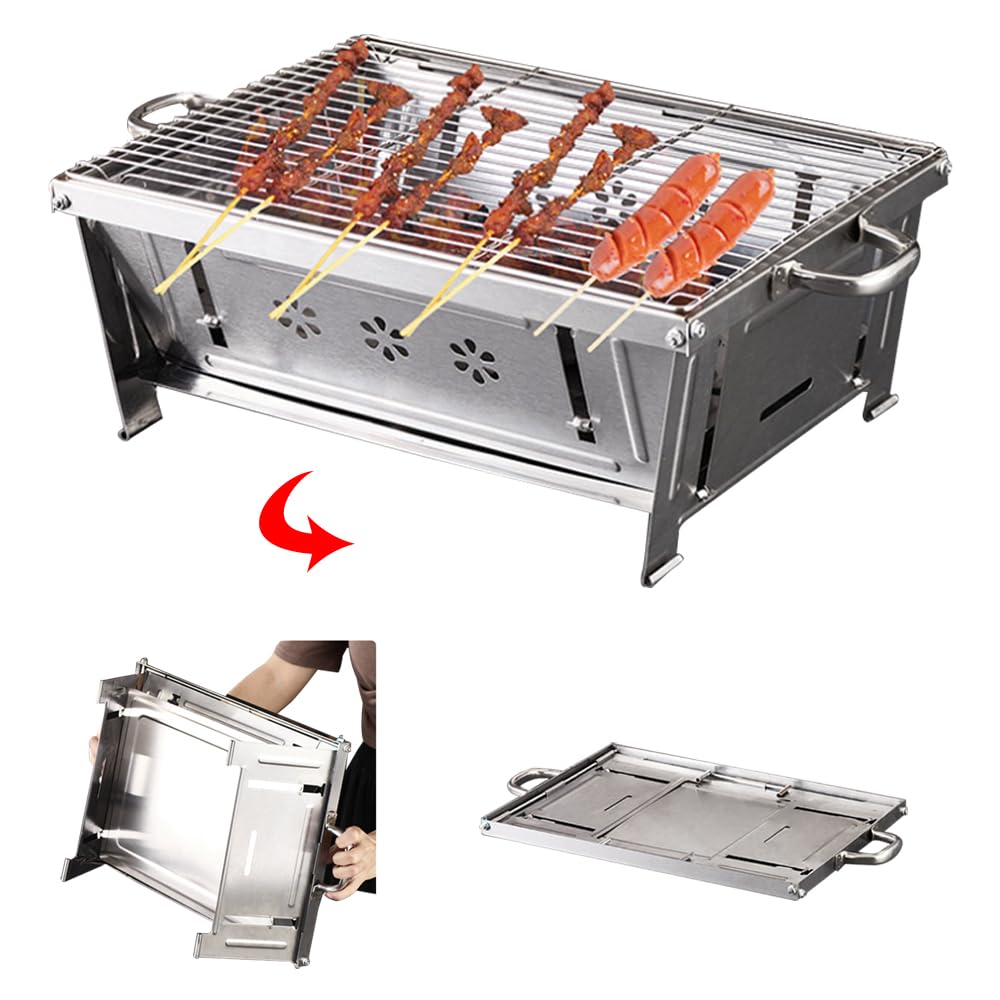 TINMIX Charcoal Stainless Steel Portable Foldable Grill Trolley, BBQ Folding Grill for Garden Parties Camping, Picnics - Image 2