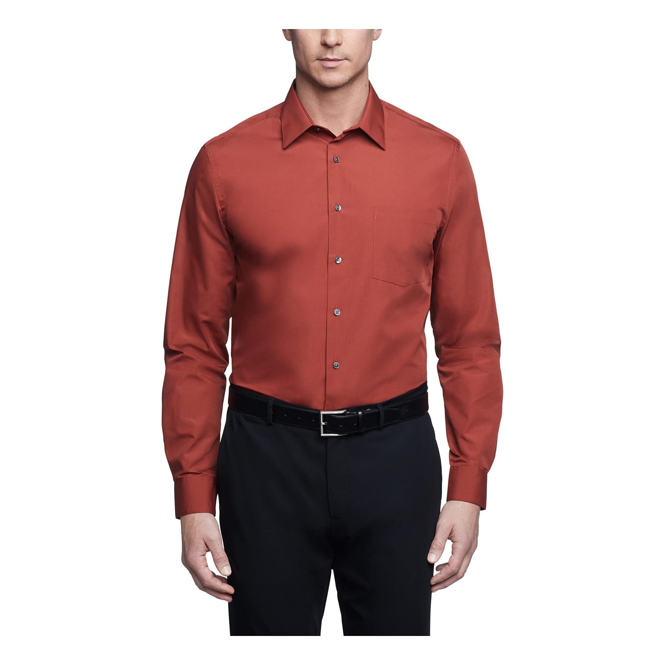 Van Heusen Men's Dress Shirt Regular Fit Poplin Solid, Persimmon, 18.5" Neck 34"-35" Sleeve