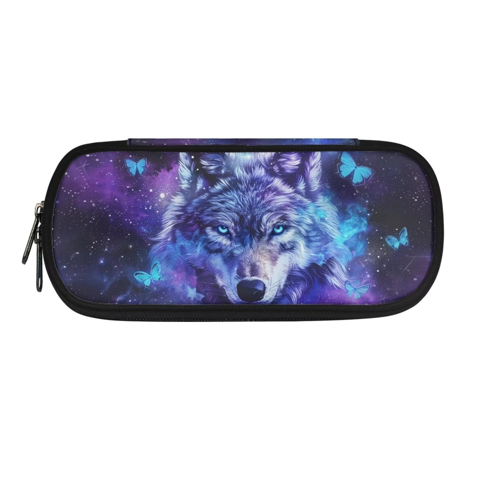 TOADDMOS Galaxy Space Wolf Pencil Case Butterfly Pencil Bag Big Capacity Exam Pen Pencil Pouch,Gift for Girls Women Boys Men