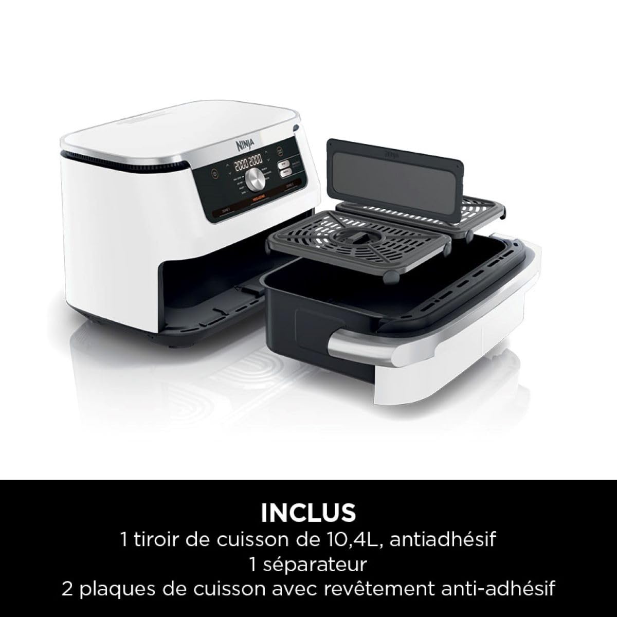 Ninja Foodi FlexDrawer Air Fryer, Dual Zone Avec Séparateur Amovible, Grand Tiroir de 10.4 L, 7-en-1, Double Zone, Sans Huile, Pièces Antiadhésives Compatibles Au Lave-Vaisselle, Blanc AF500EUWH