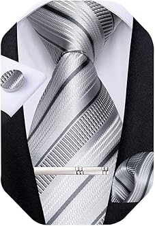 Mens Striped Tie Silk Woven Necktie and Pocket Square Cufflinks Tie Clip Set Wedding Business Formal Gift Tie for Men