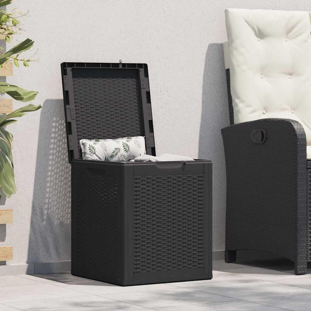 Garten-Aufbewahrungsbox 90 L Schwarz PP Rattan wetterfeste Kunststoffbox für Terrasse Balkon Garten mit Stauraum für Kissen Polster und Grillzubehör