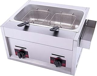 Wgwioo Friteuse À Gaz De Comptoir Commerciale, Friteuse Commerciale, Friteuse À Double Panier Pro en Acier Inoxydable, pour Un Usage Commercial Et Domestique